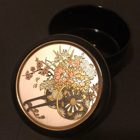 Art of Chokin Japanese Flower Cart Trinket Box - Picture 3 of 11
